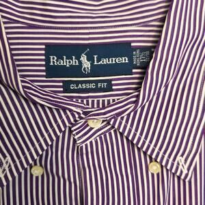 Ralph Lauren Purple stripe button up dress shirt classic fit Mens 17 1/2 32/33